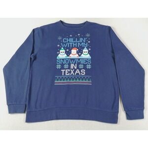 Home Free Sweatshirt Mens Medium Blue Chillin With My Snowmies Texas Christmas